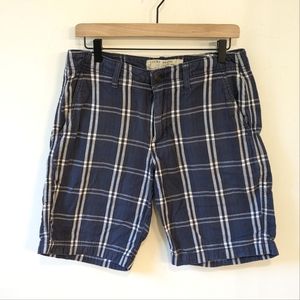 Lucky Brand Blue Plaid Men's Cotton Flat Front Casual Shorts